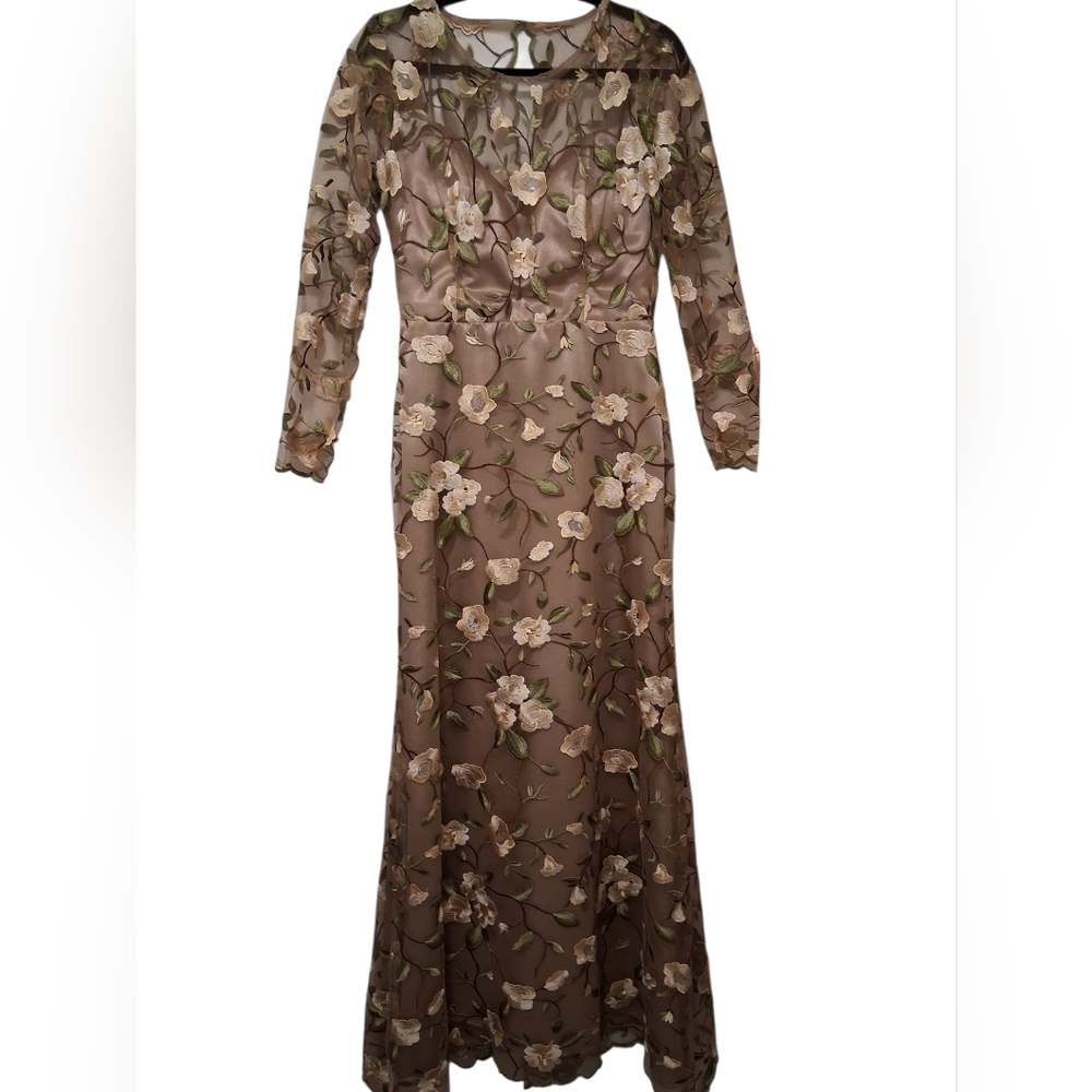 Lochridge Limited Wedding Floral Embroidered Sheer Long Sleeve Dress--6/8 Medium